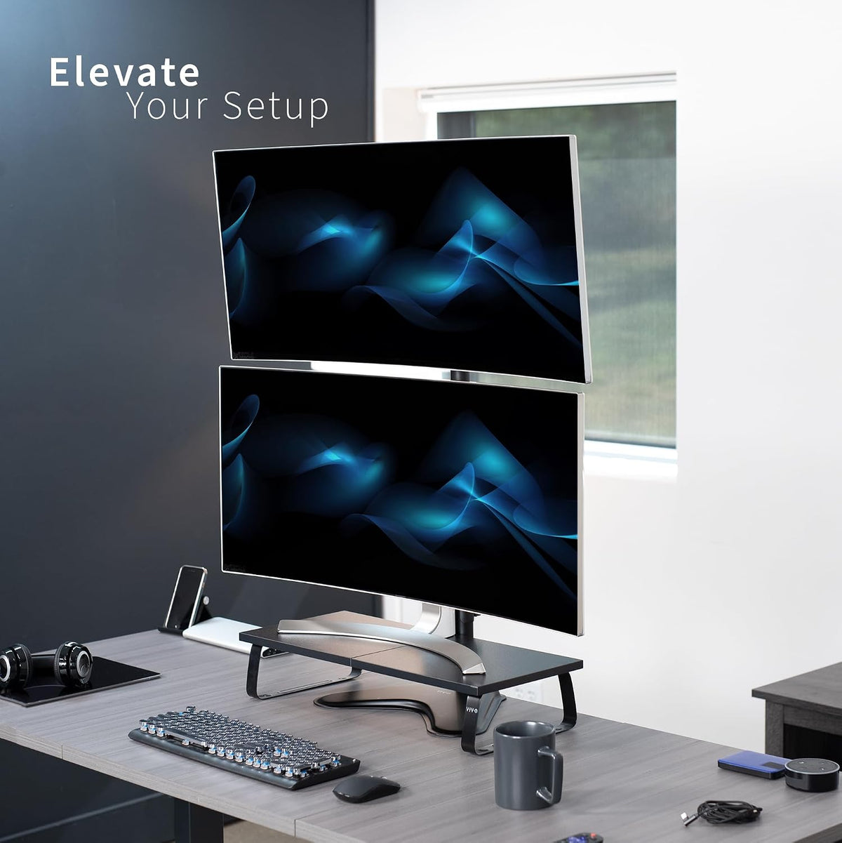 Single Monitor Desk Stand, Holds Screens up to 32 inch Regular and 38 inch Ultrawide, Freestanding VESA Steel Mount Base, Adjustable Height, Tilt, Swivel, Rotation, Black, STAND-V001H
