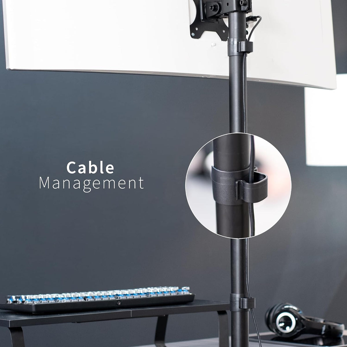 Single Monitor Desk Stand, Holds Screens up to 32 inch Regular and 38 inch Ultrawide, Freestanding VESA Steel Mount Base, Adjustable Height, Tilt, Swivel, Rotation, Black, STAND-V001H