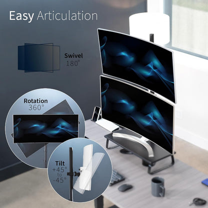 Single Monitor Desk Stand, Holds Screens up to 32 inch Regular and 38 inch Ultrawide, Freestanding VESA Steel Mount Base, Adjustable Height, Tilt, Swivel, Rotation, Black, STAND-V001H