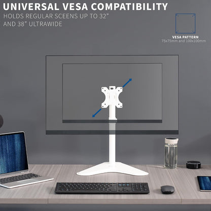 Single Monitor Desk Stand, Holds Screens up to 32 inch Regular and 38 inch Ultrawide, Freestanding VESA Steel Mount Base, Adjustable Height, Tilt, Swivel, Rotation, Black, STAND-V001H