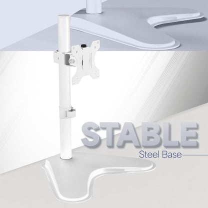 Single Monitor Desk Stand, Holds Screens up to 32 inch Regular and 38 inch Ultrawide, Freestanding VESA Steel Mount Base, Adjustable Height, Tilt, Swivel, Rotation, Black, STAND-V001H