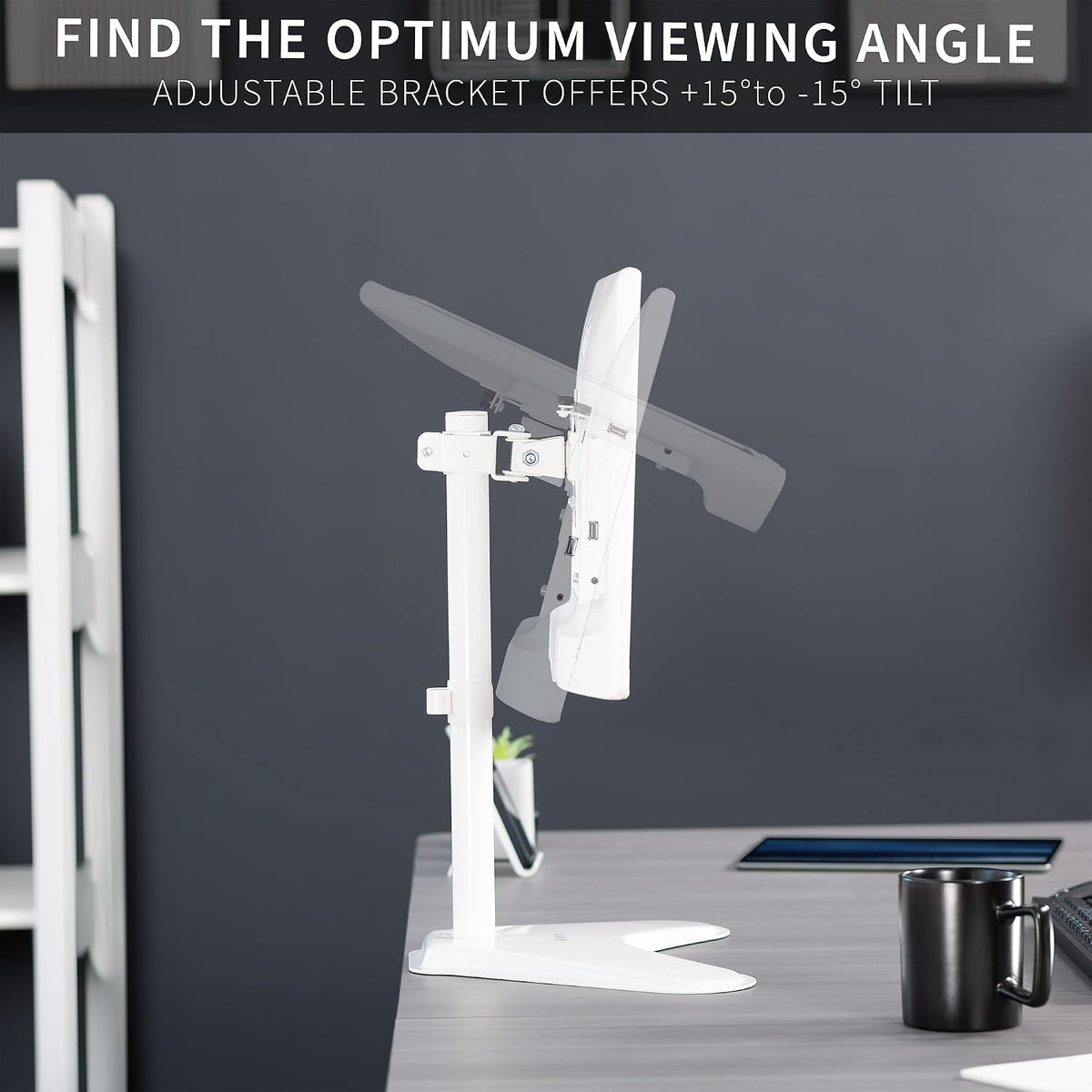 Single Monitor Desk Stand, Holds Screens up to 32 inch Regular and 38 inch Ultrawide, Freestanding VESA Steel Mount Base, Adjustable Height, Tilt, Swivel, Rotation, Black, STAND-V001H