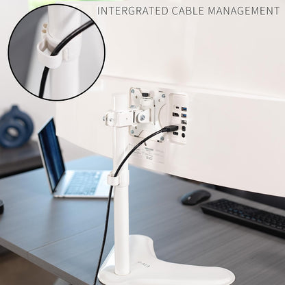 Single Monitor Desk Stand, Holds Screens up to 32 inch Regular and 38 inch Ultrawide, Freestanding VESA Steel Mount Base, Adjustable Height, Tilt, Swivel, Rotation, Black, STAND-V001H