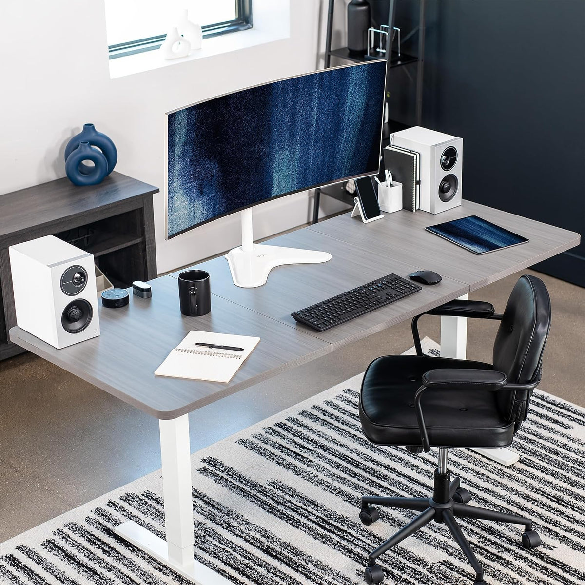 Single Monitor Desk Stand, Holds Screens up to 32 inch Regular and 38 inch Ultrawide, Freestanding VESA Steel Mount Base, Adjustable Height, Tilt, Swivel, Rotation, Black, STAND-V001H