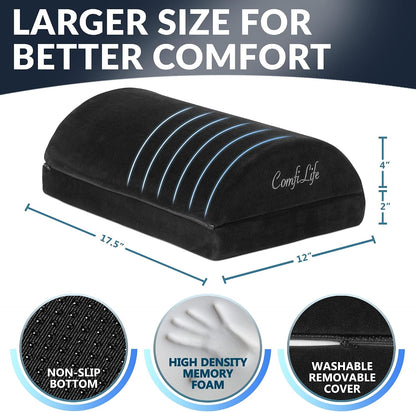 Foot Rest for Under Desk at Work – Adjustable Height Memory Foam Foot Stool for Under Desk, Office Chair & Gaming Chair – Ergonomic Footrest for Back & Hip Pain Relief (Black)