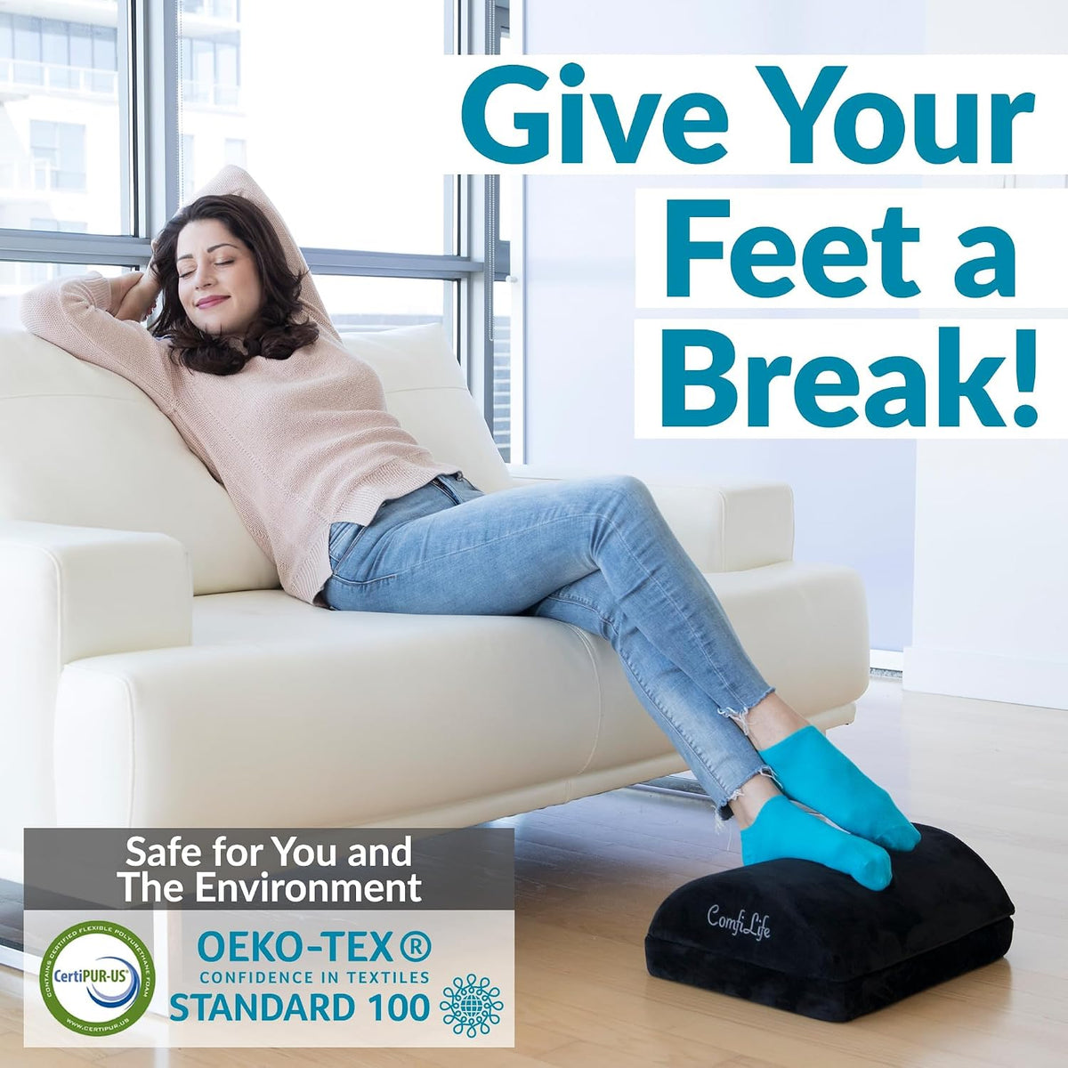 Foot Rest for Under Desk at Work – Adjustable Height Memory Foam Foot Stool for Under Desk, Office Chair & Gaming Chair – Ergonomic Footrest for Back & Hip Pain Relief (Black)