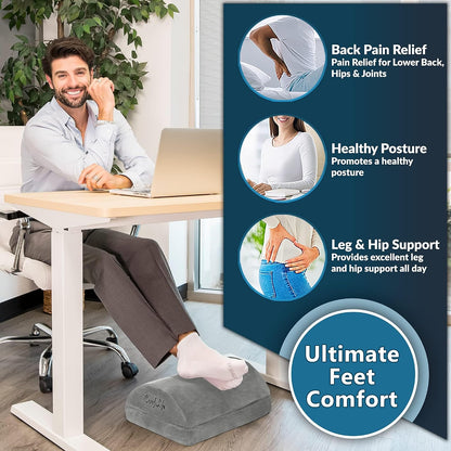 Foot Rest for Under Desk at Work – Adjustable Height Memory Foam Foot Stool for Under Desk, Office Chair & Gaming Chair – Ergonomic Footrest for Back & Hip Pain Relief (Black)
