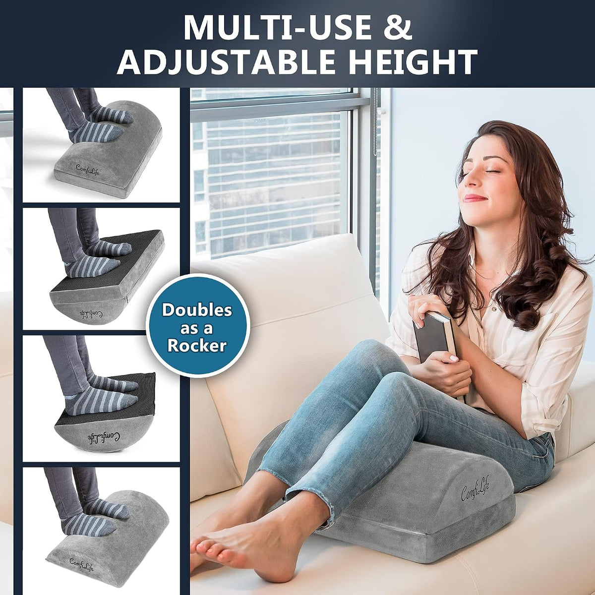 Foot Rest for Under Desk at Work – Adjustable Height Memory Foam Foot Stool for Under Desk, Office Chair & Gaming Chair – Ergonomic Footrest for Back & Hip Pain Relief (Black)