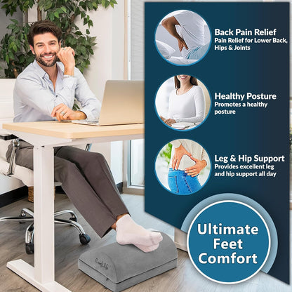 Foot Rest for Under Desk at Work – Adjustable Height Memory Foam Foot Stool for Under Desk, Office Chair & Gaming Chair – Ergonomic Footrest for Back & Hip Pain Relief (Black)