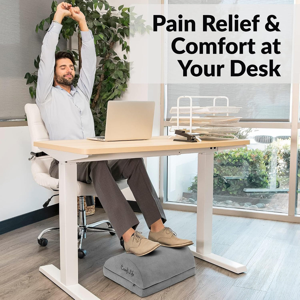 Foot Rest for Under Desk at Work – Adjustable Height Memory Foam Foot Stool for Under Desk, Office Chair & Gaming Chair – Ergonomic Footrest for Back & Hip Pain Relief (Black)