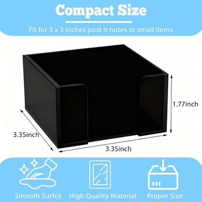 Black Acrylic Sticky Note Holder, 3x3 Crystal Clear Notepad Holder with Anti-Slip Base Post It Note Holder Sticky Note, Dispenser for Office Desk, Home Organizer