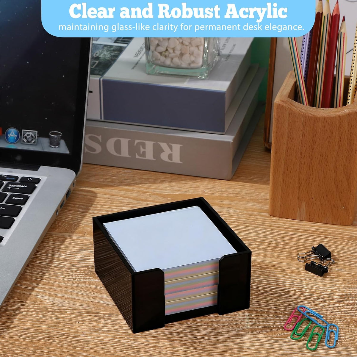 Black Acrylic Sticky Note Holder, 3x3 Crystal Clear Notepad Holder with Anti-Slip Base Post It Note Holder Sticky Note, Dispenser for Office Desk, Home Organizer