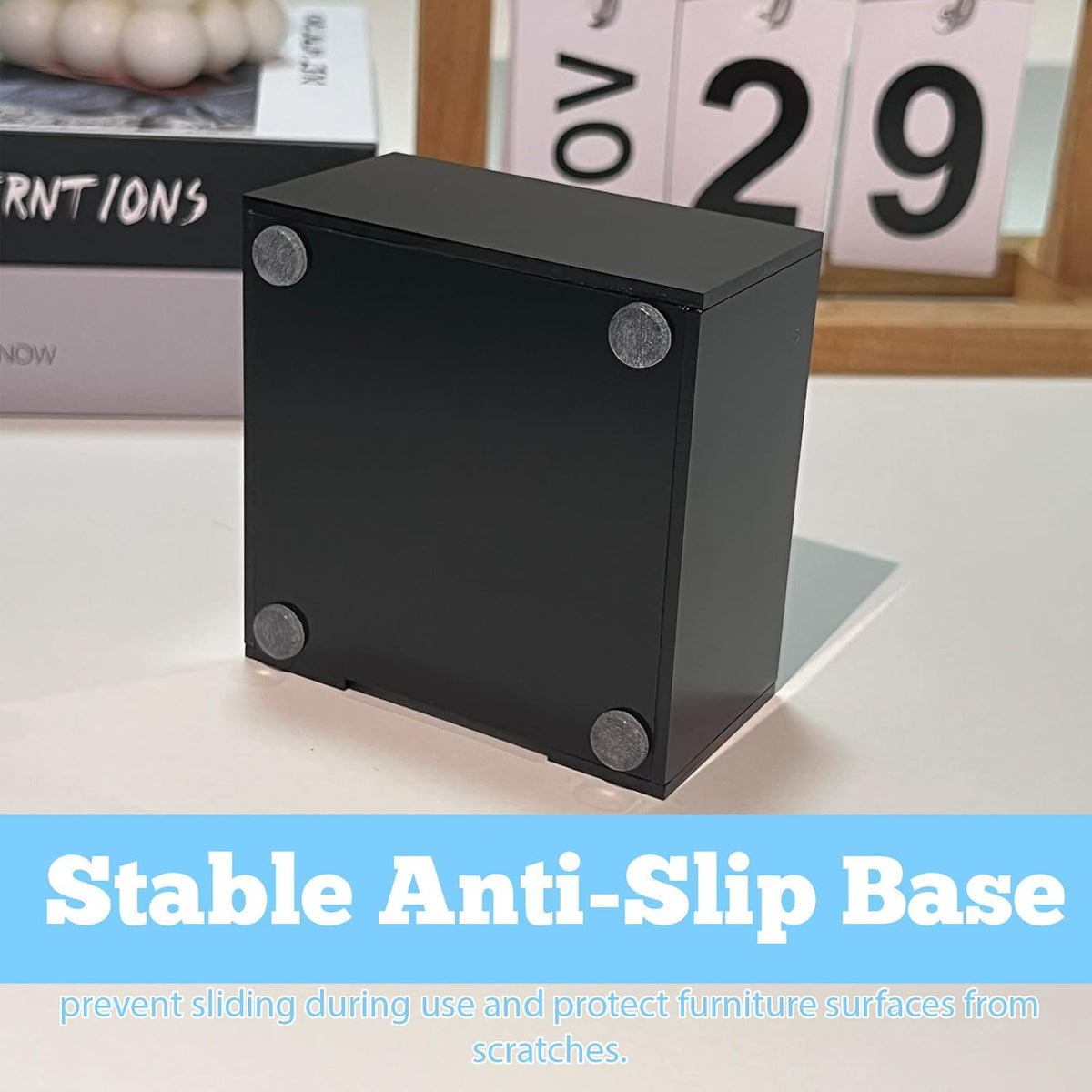 Black Acrylic Sticky Note Holder, 3x3 Crystal Clear Notepad Holder with Anti-Slip Base Post It Note Holder Sticky Note, Dispenser for Office Desk, Home Organizer
