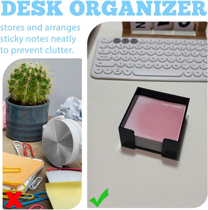 Black Acrylic Sticky Note Holder, 3x3 Crystal Clear Notepad Holder with Anti-Slip Base Post It Note Holder Sticky Note, Dispenser for Office Desk, Home Organizer