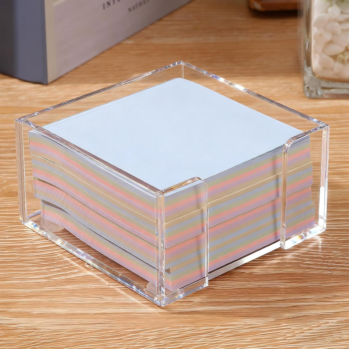 Black Acrylic Sticky Note Holder, 3x3 Crystal Clear Notepad Holder with Anti-Slip Base Post It Note Holder Sticky Note, Dispenser for Office Desk, Home Organizer