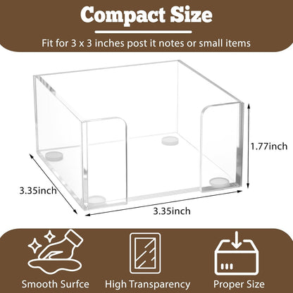 Black Acrylic Sticky Note Holder, 3x3 Crystal Clear Notepad Holder with Anti-Slip Base Post It Note Holder Sticky Note, Dispenser for Office Desk, Home Organizer