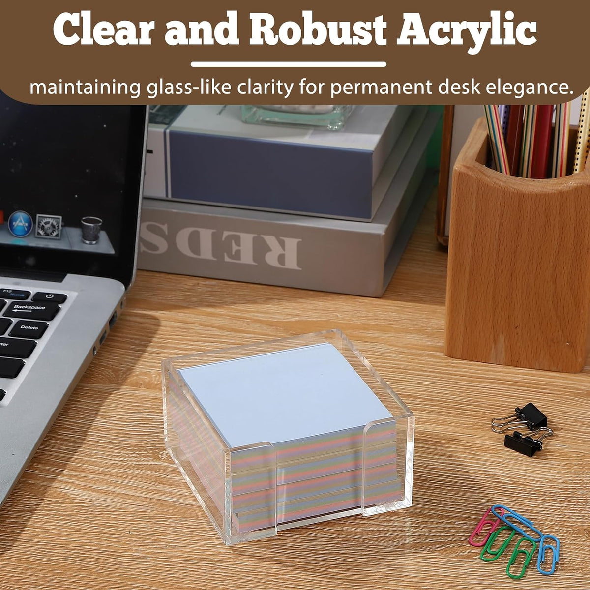 Black Acrylic Sticky Note Holder, 3x3 Crystal Clear Notepad Holder with Anti-Slip Base Post It Note Holder Sticky Note, Dispenser for Office Desk, Home Organizer