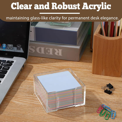 Black Acrylic Sticky Note Holder, 3x3 Crystal Clear Notepad Holder with Anti-Slip Base Post It Note Holder Sticky Note, Dispenser for Office Desk, Home Organizer