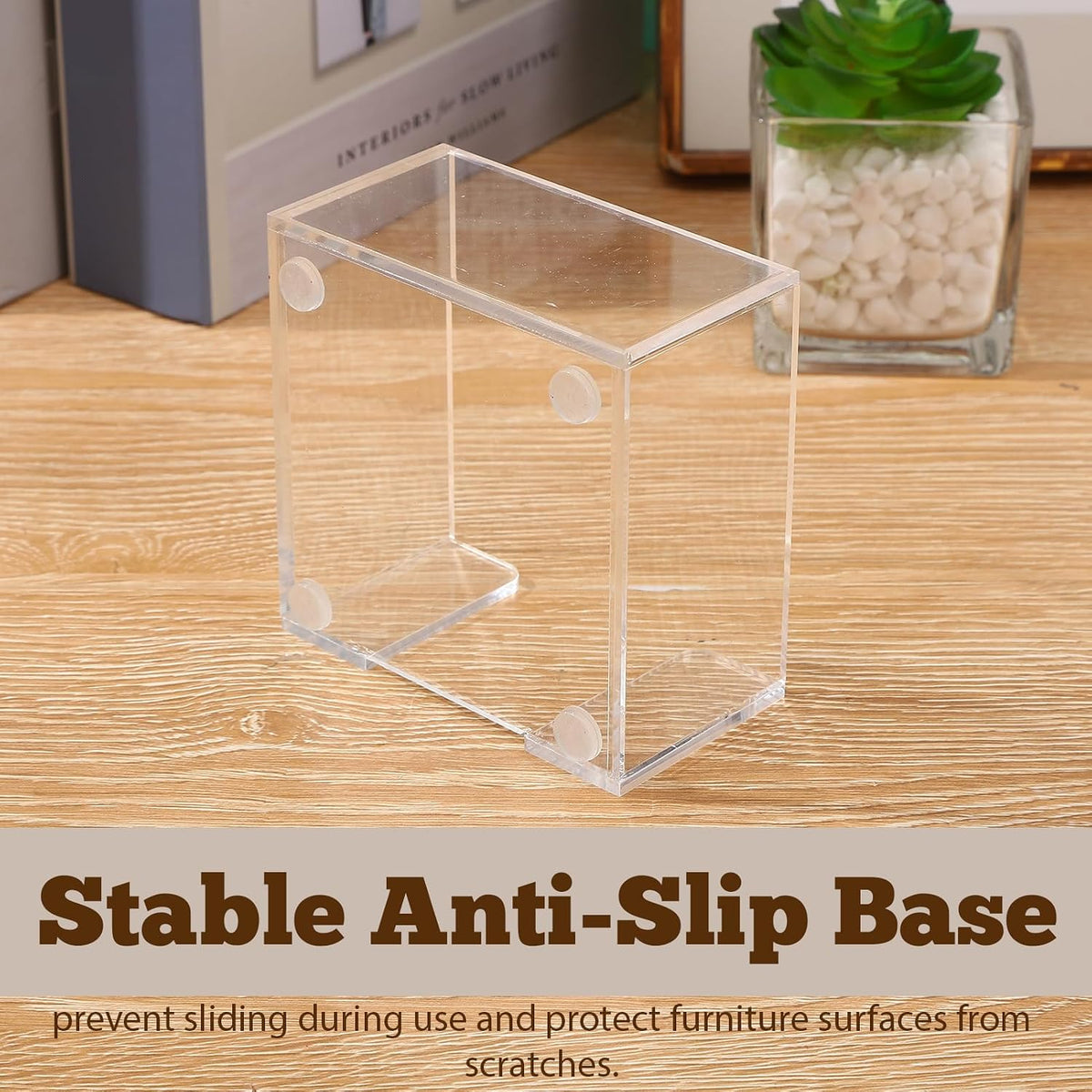 Black Acrylic Sticky Note Holder, 3x3 Crystal Clear Notepad Holder with Anti-Slip Base Post It Note Holder Sticky Note, Dispenser for Office Desk, Home Organizer