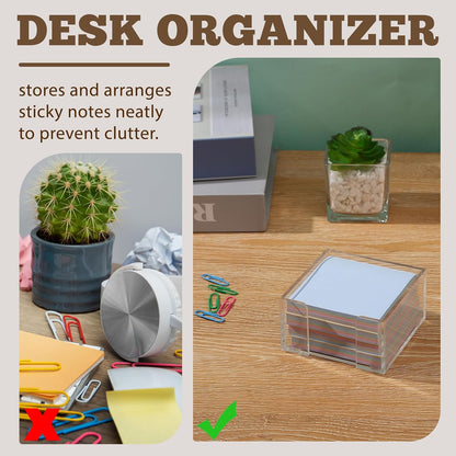 Black Acrylic Sticky Note Holder, 3x3 Crystal Clear Notepad Holder with Anti-Slip Base Post It Note Holder Sticky Note, Dispenser for Office Desk, Home Organizer