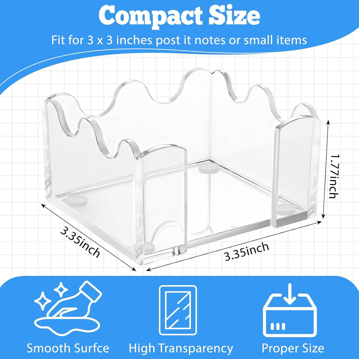 Black Acrylic Sticky Note Holder, 3x3 Crystal Clear Notepad Holder with Anti-Slip Base Post It Note Holder Sticky Note, Dispenser for Office Desk, Home Organizer