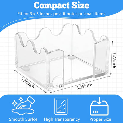 Black Acrylic Sticky Note Holder, 3x3 Crystal Clear Notepad Holder with Anti-Slip Base Post It Note Holder Sticky Note, Dispenser for Office Desk, Home Organizer