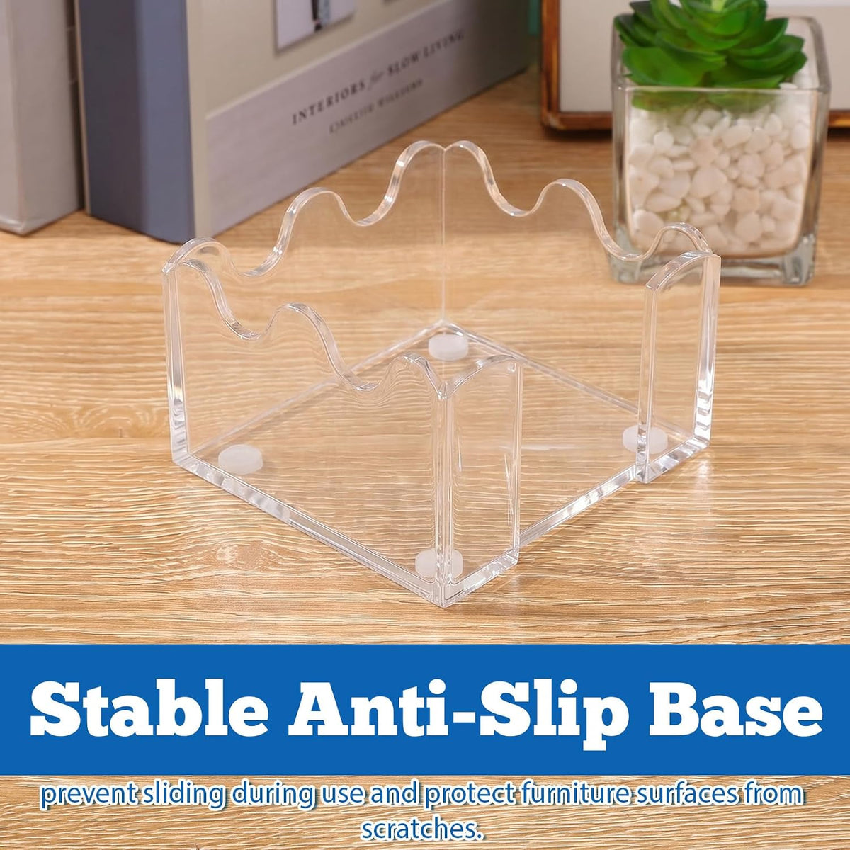 Black Acrylic Sticky Note Holder, 3x3 Crystal Clear Notepad Holder with Anti-Slip Base Post It Note Holder Sticky Note, Dispenser for Office Desk, Home Organizer
