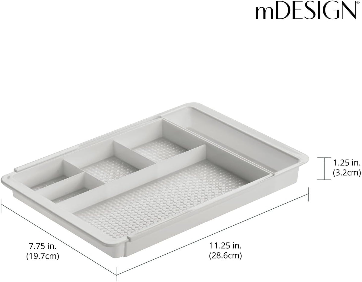 Expandable Plastic Drawer Organizer and Storage Container for Office Supplies - Gel Pen Pencil, Marker, Stationary, Desk Supply Holder for Drawers and Desktop - Lumiere Collection - Light Gray