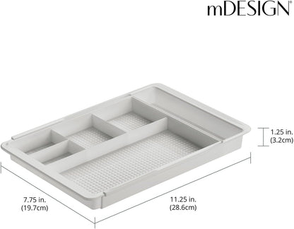 Expandable Plastic Drawer Organizer and Storage Container for Office Supplies - Gel Pen Pencil, Marker, Stationary, Desk Supply Holder for Drawers and Desktop - Lumiere Collection - Light Gray
