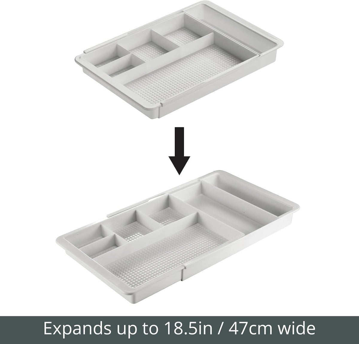 Expandable Plastic Drawer Organizer and Storage Container for Office Supplies - Gel Pen Pencil, Marker, Stationary, Desk Supply Holder for Drawers and Desktop - Lumiere Collection - Light Gray