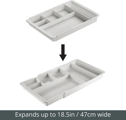 Expandable Plastic Drawer Organizer and Storage Container for Office Supplies - Gel Pen Pencil, Marker, Stationary, Desk Supply Holder for Drawers and Desktop - Lumiere Collection - Light Gray