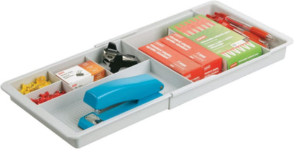 Expandable Plastic Drawer Organizer and Storage Container for Office Supplies - Gel Pen Pencil, Marker, Stationary, Desk Supply Holder for Drawers and Desktop - Lumiere Collection - Light Gray