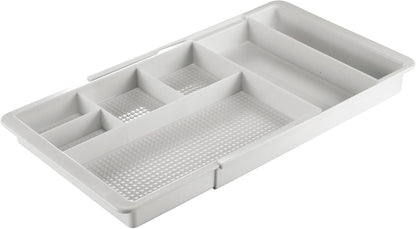 Expandable Plastic Drawer Organizer and Storage Container for Office Supplies - Gel Pen Pencil, Marker, Stationary, Desk Supply Holder for Drawers and Desktop - Lumiere Collection - Light Gray