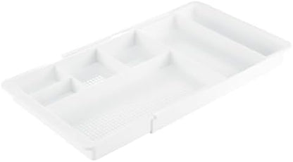 Expandable Plastic Drawer Organizer and Storage Container for Office Supplies - Gel Pen Pencil, Marker, Stationary, Desk Supply Holder for Drawers and Desktop - Lumiere Collection - Light Gray