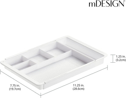 Expandable Plastic Drawer Organizer and Storage Container for Office Supplies - Gel Pen Pencil, Marker, Stationary, Desk Supply Holder for Drawers and Desktop - Lumiere Collection - Light Gray