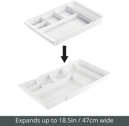 Expandable Plastic Drawer Organizer and Storage Container for Office Supplies - Gel Pen Pencil, Marker, Stationary, Desk Supply Holder for Drawers and Desktop - Lumiere Collection - Light Gray