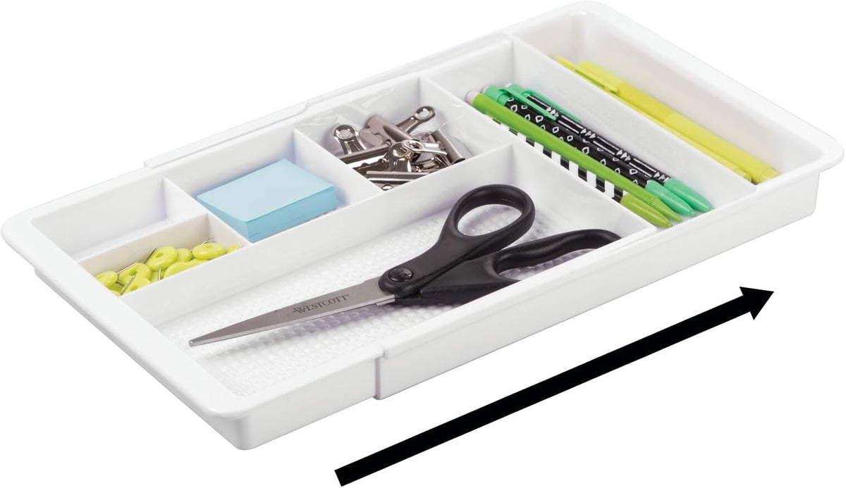 Expandable Plastic Drawer Organizer and Storage Container for Office Supplies - Gel Pen Pencil, Marker, Stationary, Desk Supply Holder for Drawers and Desktop - Lumiere Collection - Light Gray