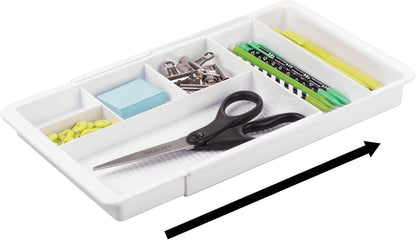 Expandable Plastic Drawer Organizer and Storage Container for Office Supplies - Gel Pen Pencil, Marker, Stationary, Desk Supply Holder for Drawers and Desktop - Lumiere Collection - Light Gray