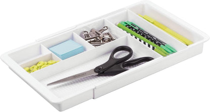 Expandable Plastic Drawer Organizer and Storage Container for Office Supplies - Gel Pen Pencil, Marker, Stationary, Desk Supply Holder for Drawers and Desktop - Lumiere Collection - Light Gray