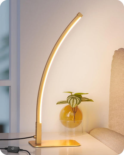 Curved LED Table Lamps for Living Room, Modern Bedside Lamp, Gold