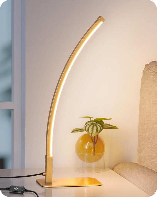 Curved LED Table Lamps for Living Room, Modern Bedside Lamp, Gold