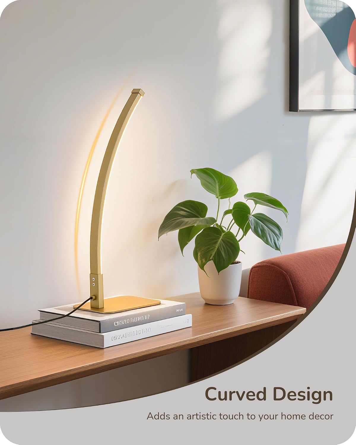 Curved LED Table Lamps for Living Room, Modern Bedside Lamp, Gold