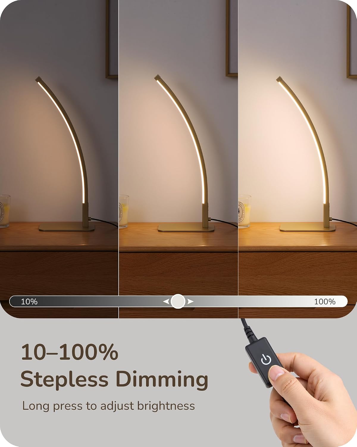 Curved LED Table Lamps for Living Room, Modern Bedside Lamp, Gold