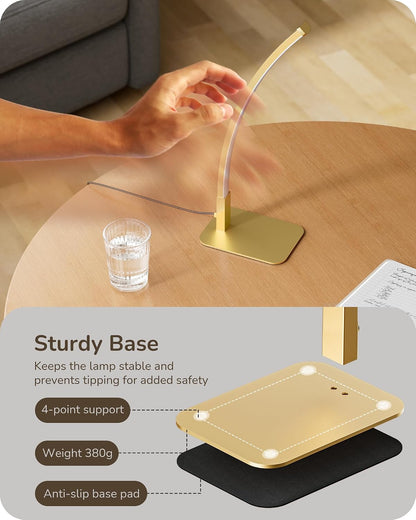 Curved LED Table Lamps for Living Room, Modern Bedside Lamp, Gold