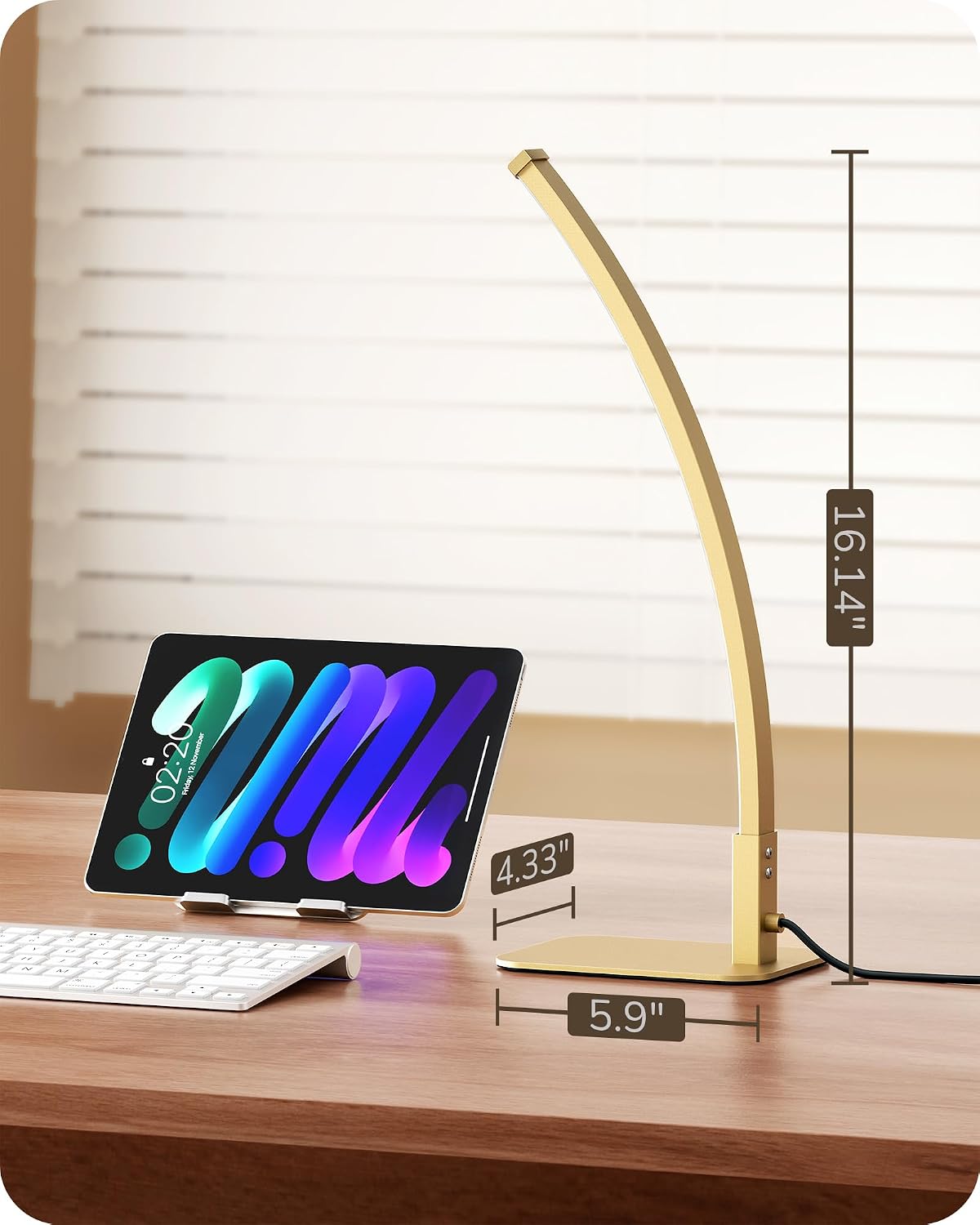 Curved LED Table Lamps for Living Room, Modern Bedside Lamp, Gold