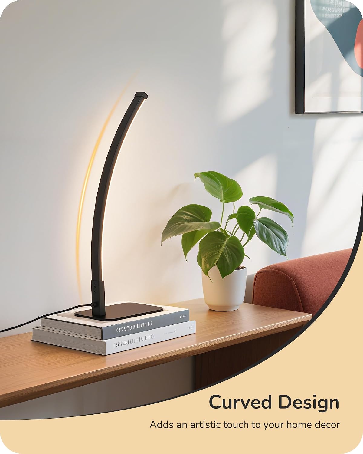 Curved LED Table Lamps for Living Room, Modern Bedside Lamp, Gold
