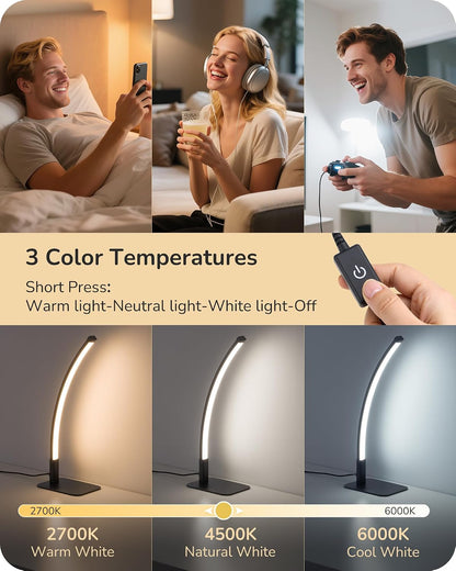 Curved LED Table Lamps for Living Room, Modern Bedside Lamp, Gold