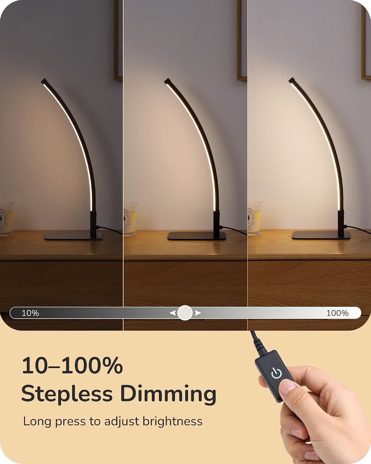 Curved LED Table Lamps for Living Room, Modern Bedside Lamp, Gold
