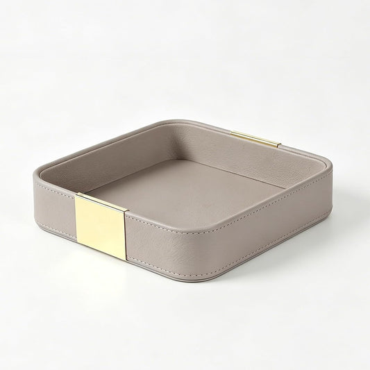 Leather Tray Desktop Storage, Trinket Catchall Tray (Grey)