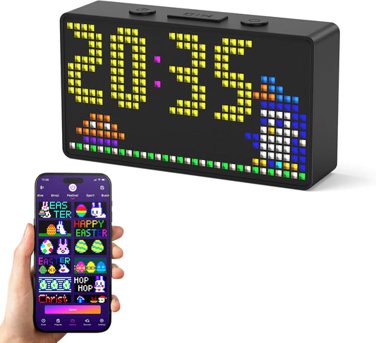 Programmable Pixel Digital Clock for Desk, Plug-in, Busy Box Sign,Pomodoro Timer, Alarm, Bluetooth APP Control, Custom Text, Patterns, Animations